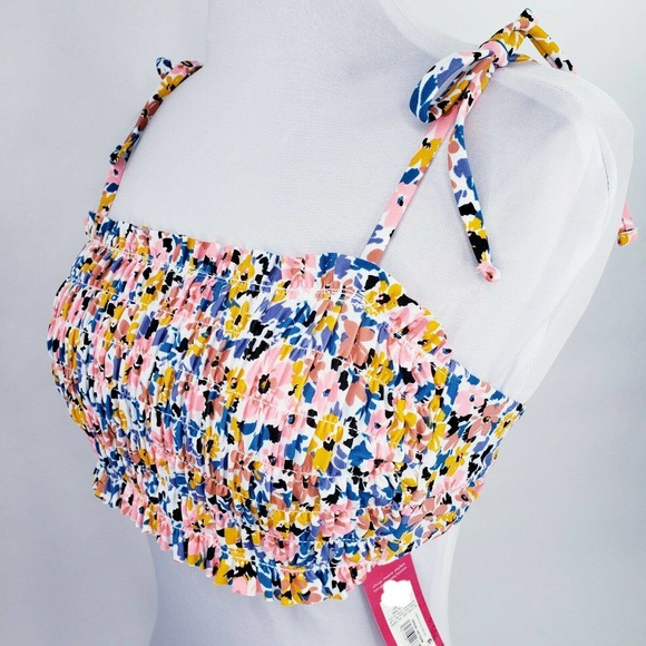 Xhilaration Smocked Bandeau Bikini Top Jrs 1 Wmns 00 Strappy Floral Swimwear - Picture 2 of 10